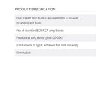 LED Bulb 7W (60W equivalent) A19/A60 Dimmable E26 - Prism One