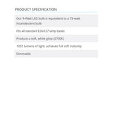 LED Bulb 9W (75W equivalent) A19/A60 Dimmable E26  - Prism One